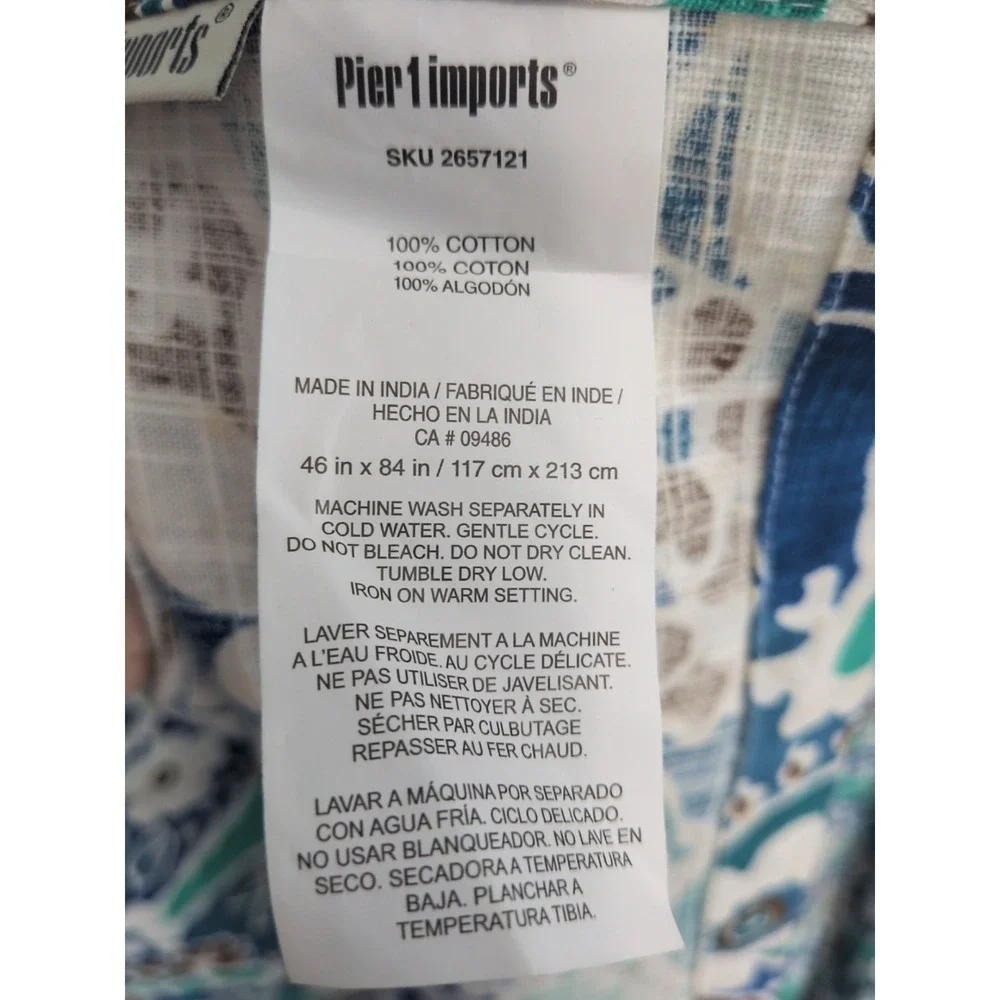 Pier 1 Imports Curtain Blue Green Paisley Floral 46x84 set of 2, 100% Cotton Rod